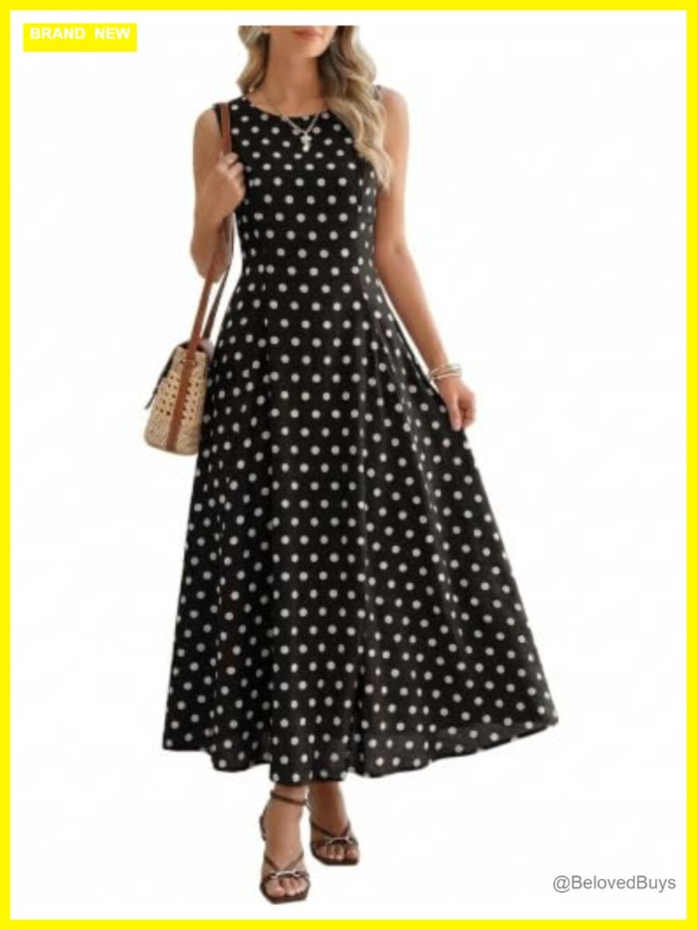 Polka Dot Maxi Dress Boat Neck A-Line Sleeveless Back Zip Tea Party